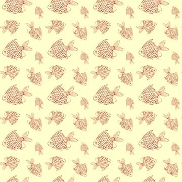 Seamless Pattern with Red Fish on Yellow Background. Stock Illustration