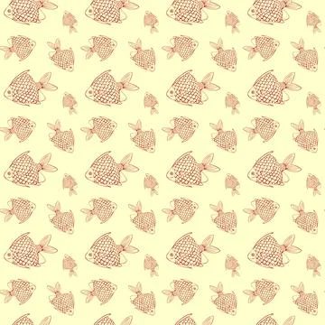 Seamless Pattern with Red Fish on Yellow Background. Stock Illustration