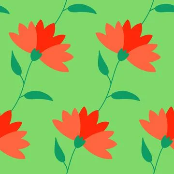 Seamless pattern red flower bud with leaf. Design for fabric, textile Stock Illustration