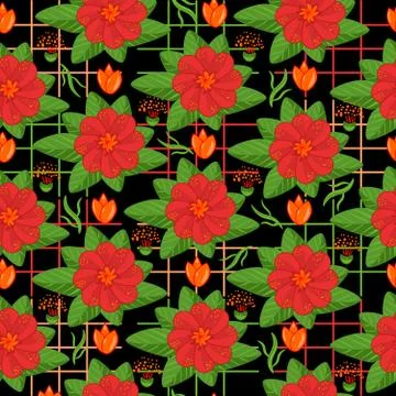 Seamless pattern with red flowers on black background. Stockillustratie