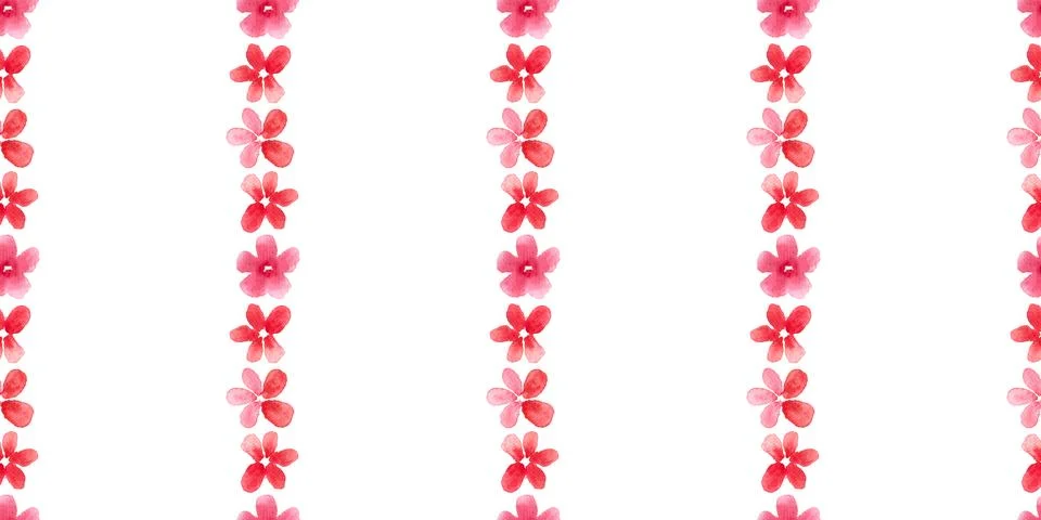 Seamless pattern of red flowers, hand drawn watercolor on white background Illustrazione stock