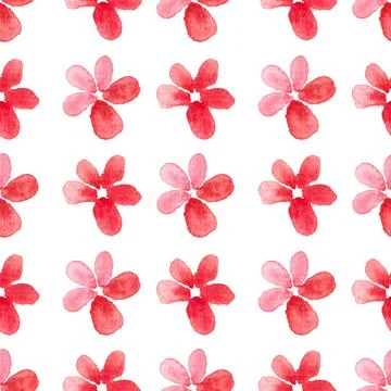 Seamless pattern of red flowers, hand drawn watercolor on white background Illustrazione stock