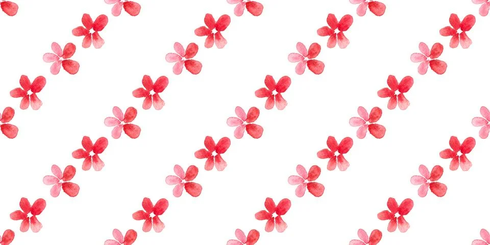 Seamless pattern of red flowers, hand drawn watercolor on white background イラスト素材