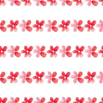 Seamless pattern of red flowers, hand drawn watercolor on white background Stockillustratie