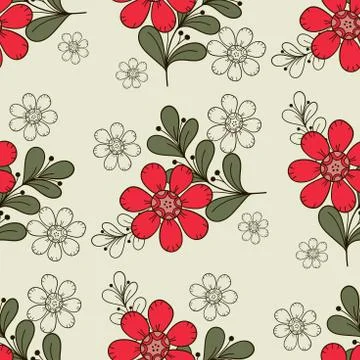 Seamless Pattern Red Flowers Stock Illustration