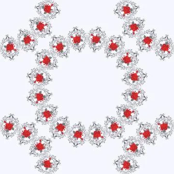 Seamless pattern with red flowers, leaves and berries on white background. Fa Stock Illustration