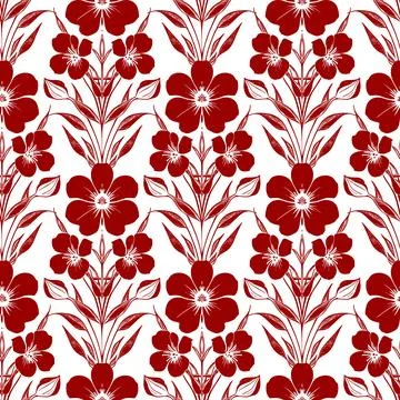 Seamless pattern of red flowers on a white background, texture, background Stock Illustration