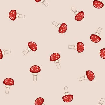 Seamless pattern red fly agaric cartoon vector Stock Illustration