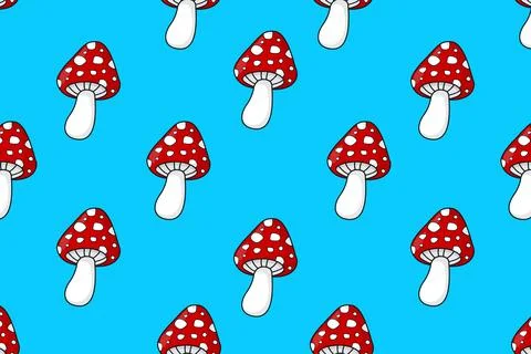 Seamless pattern of red fly agarics. Illustration