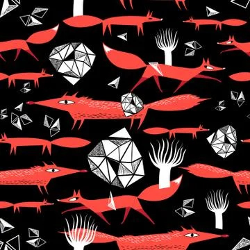 Seamless pattern with red foxes Illustrazione stock