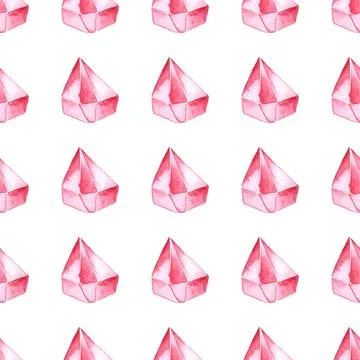 Seamless pattern of red garnet or ruby watercolor on white background Stock Illustration