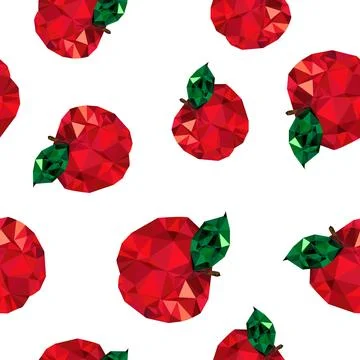 Seamless pattern red geometric apples on white background. vector design wi.. Illustrazione stock