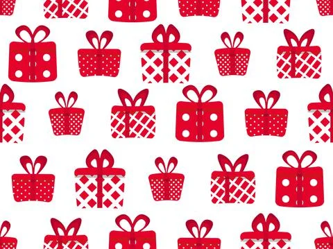 Seamless pattern with red gift boxes on a white background. Festive design fo イラスト素材
