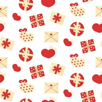 Seamless pattern with red gift boxes for valentines day or christmas. Bows and Stock Illustration