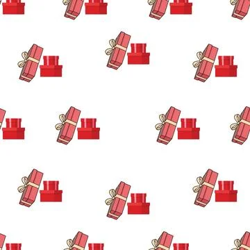 Seamless pattern with red gift boxes on white background. イラスト素材