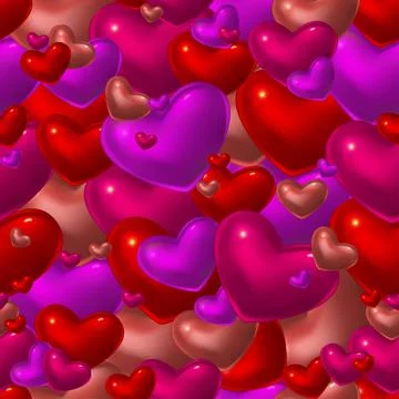 Seamless pattern with red glass hearts Stock Illustration