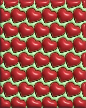 Seamless pattern of red glossy hearts on a light green background, a festiv.. Stock Illustration