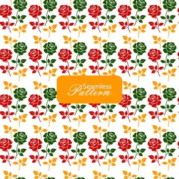 Seamless pattern of red green and orange roses with leaves on white backgroun Illustrazione stock