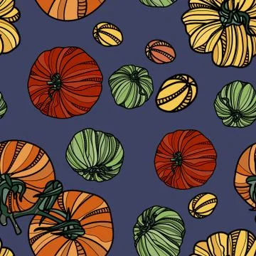 Seamless pattern with red, green, yellow and orange tomatoes. Stock Illustration