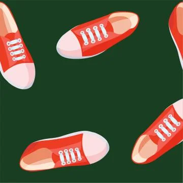 Seamless pattern red gym shoes on a green background. 库存插图