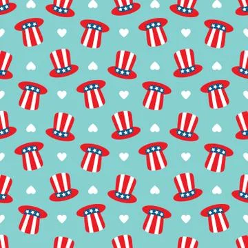 Seamless pattern with red hats and hearts for Independence day Stock Illustration