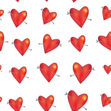Seamless pattern Red heart with arrow on white background. wedding marriage Stock Illustration