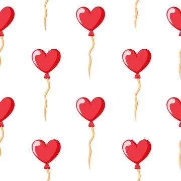 Seamless pattern with red heart balloon on white background symbolizing love Stock Illustration