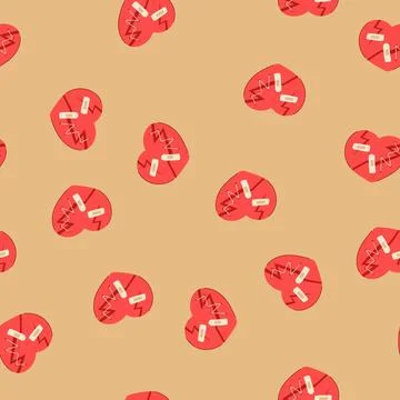 Seamless pattern red heart broken cartoon vector イラスト素材