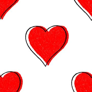 Seamless Pattern Red Heart with Contour Illustrazione stock