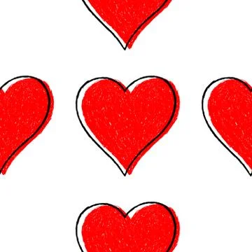 Seamless Pattern Red Heart with Contour Illustrazione stock
