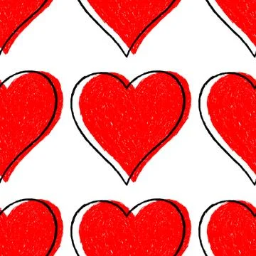 Seamless Pattern Red Heart with Contour Illustrazione stock