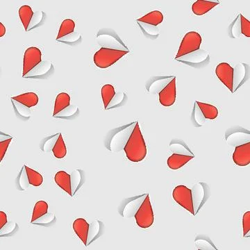 Seamless pattern with Red heart cut out from paper Valentines day card with s Stock Illustration