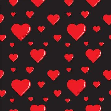 Seamless pattern with Red heart shape, love icon on black color background... Illustrazione stock