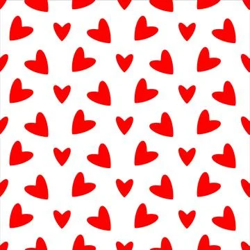 Seamless pattern of red heart shapes for Valentines day. Cartoon chaotic hearts Stock Illustration