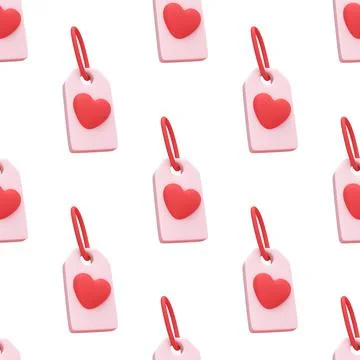 Seamless pattern Red Heart tag icon isolated on cute background. Love symbol. Stock Illustration