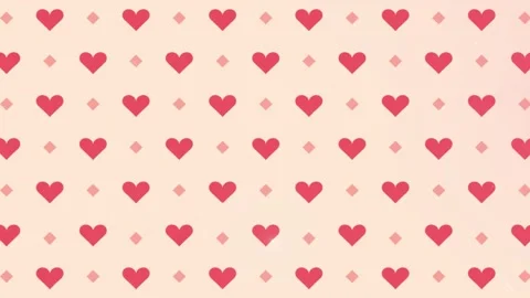 Seamless pattern with red hearts and small diamonds on a soft pastel pink Video stock 337461237