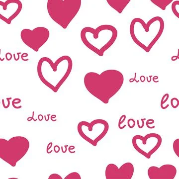 Seamless pattern with red hearts and the inscription love you. Decorative ele Illustrazione stock