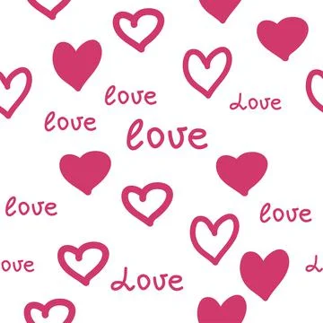 Seamless pattern with red hearts and the inscription love you. Decorative ele 스톡 일러스트