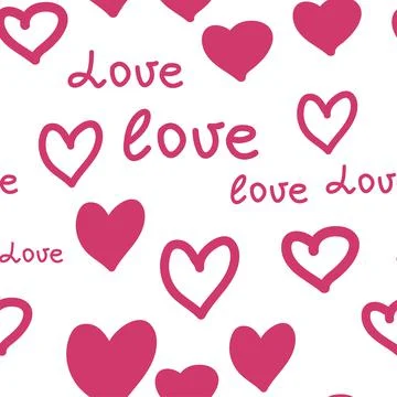 Seamless pattern with red hearts and the inscription love you. Decorative ele Stock Illustration