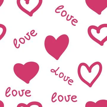 Seamless pattern with red hearts and the inscription love you. Decorative ele Stock Illustration