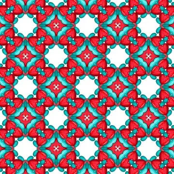 Seamless pattern with red hearts and blue patterns, simple graphic design Stock Illustration