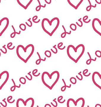 Seamless pattern with red hearts and the inscription love you. Decorative ele Stock Illustration