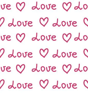 Seamless pattern with red hearts and the inscription love you. Decorative ele Stock Illustration