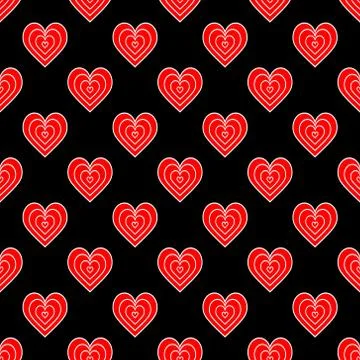 Seamless pattern of red hearts on a black background. Abstract illustration.  Illustrazione stock