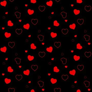Seamless pattern with red hearts on a black background. Valentine's Day. Ve.. Stock Illustration