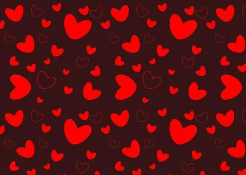 Seamless pattern with red hearts of different sizes on a dark  background. Va Stock Illustration