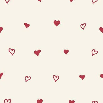 Seamless pattern Red hearts float softly on pale cream background Stock Illustration