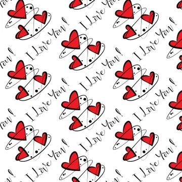 Seamless Pattern Red Hearts Stock Illustration