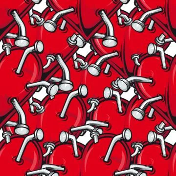 Seamless pattern of red hearts pierced with nails Illustrazione stock
