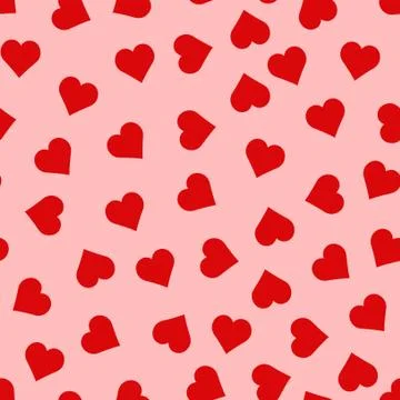 Seamless pattern of red hearts on pink background Stock Illustration